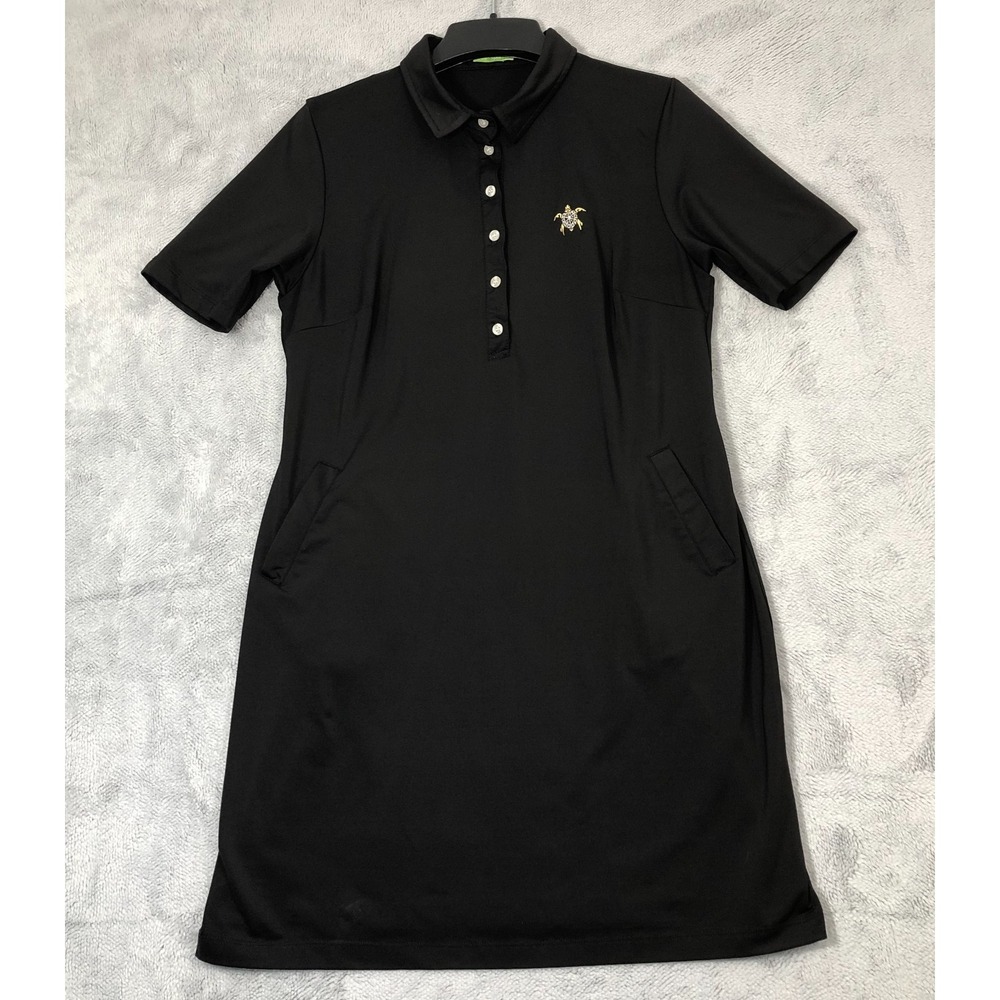 Tee2Sea Golf Polo Dress Women's Size Large Black Pockets Turtle Logo Performance